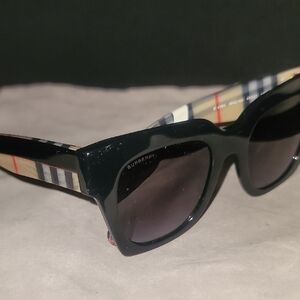 Burberry Black Sunglasses with Classic Plaid Temples